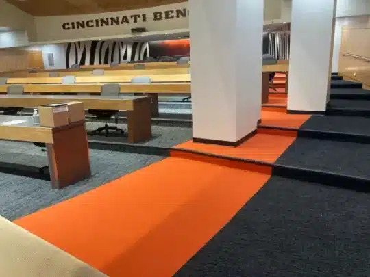 Commercial flooring job at Paul Brown Stadium Cincinnati Bengals locker room